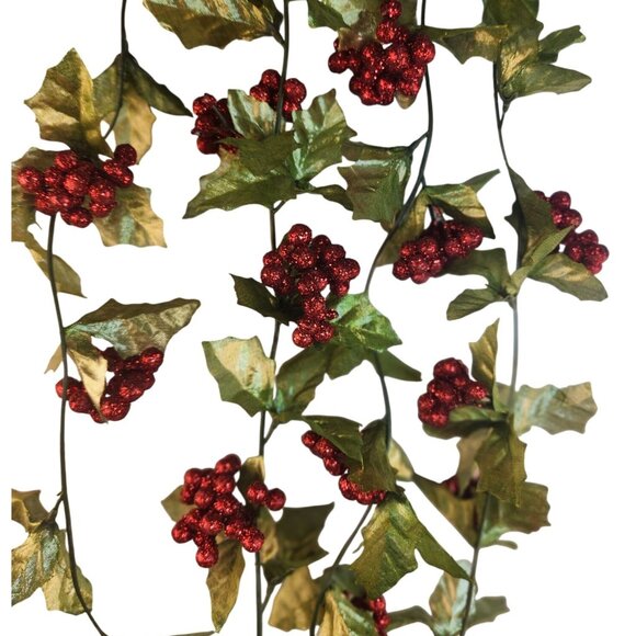 Glitter Holly Berry Christmas Garland 6 Ft Each Set Of 4 Holiday Decor New - Picture 4 of 9